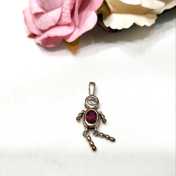 925 Sterling Silver Ruby Red Stone Charm. - Picture 1 of 4